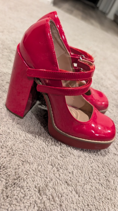 Steve Madden Cherry Red Women's Twice Mary Jane Platform Pinup Pumps High Heels - Picture 5 of 5